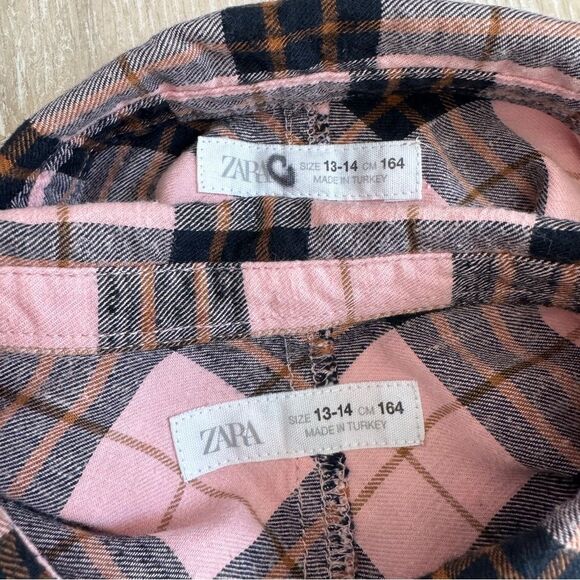 Girl's Zara Pink Linen Cotton Long Sleeve Plaid Button Up Shirt Girls 13/14 - Picture 4 of 6
